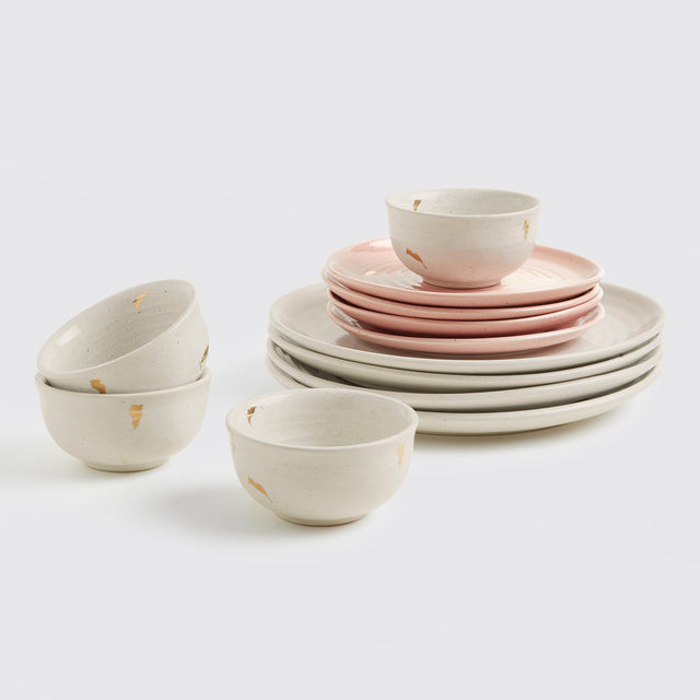 Ganga Dinner Set of 4 <span><br> Beige with Old Rose </span>