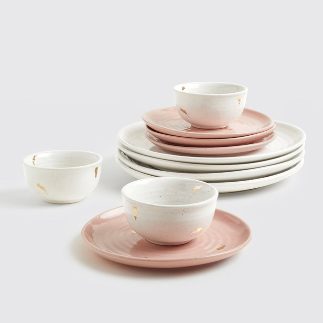 Ganga Dinner Set of 4 <span><br> Ivory with Old Rose </span>