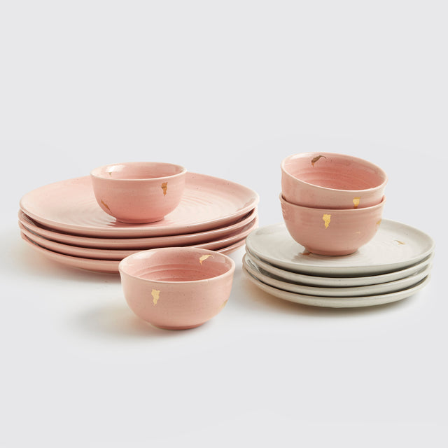 Ganga Dinner Set of 4 <span><br> Old Rose with Beige </span>